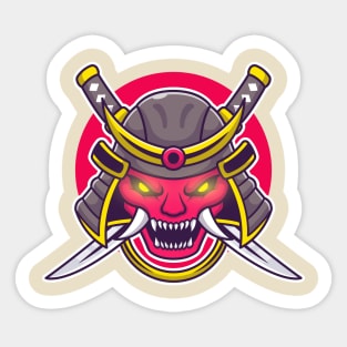 Oni Mask With Sword Cartoon Sticker